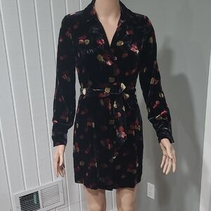 Whistles Black Floral Velvet Dress